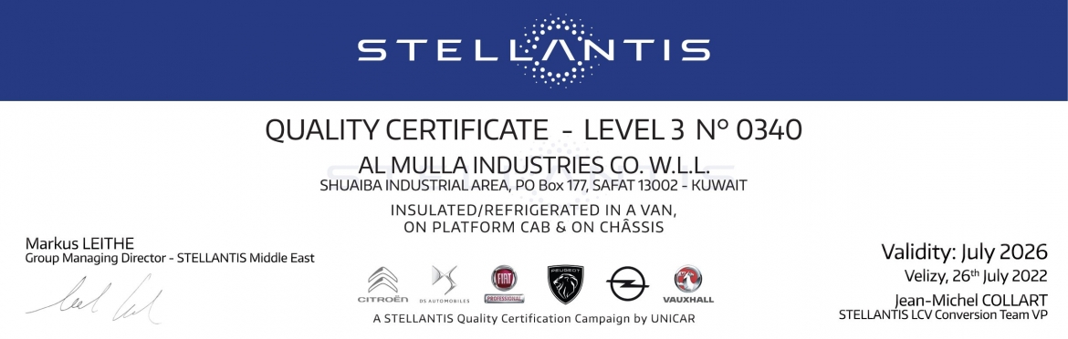 Al Mulla Industries Receives Level 3 Quality Certification from Stellantis Middle East